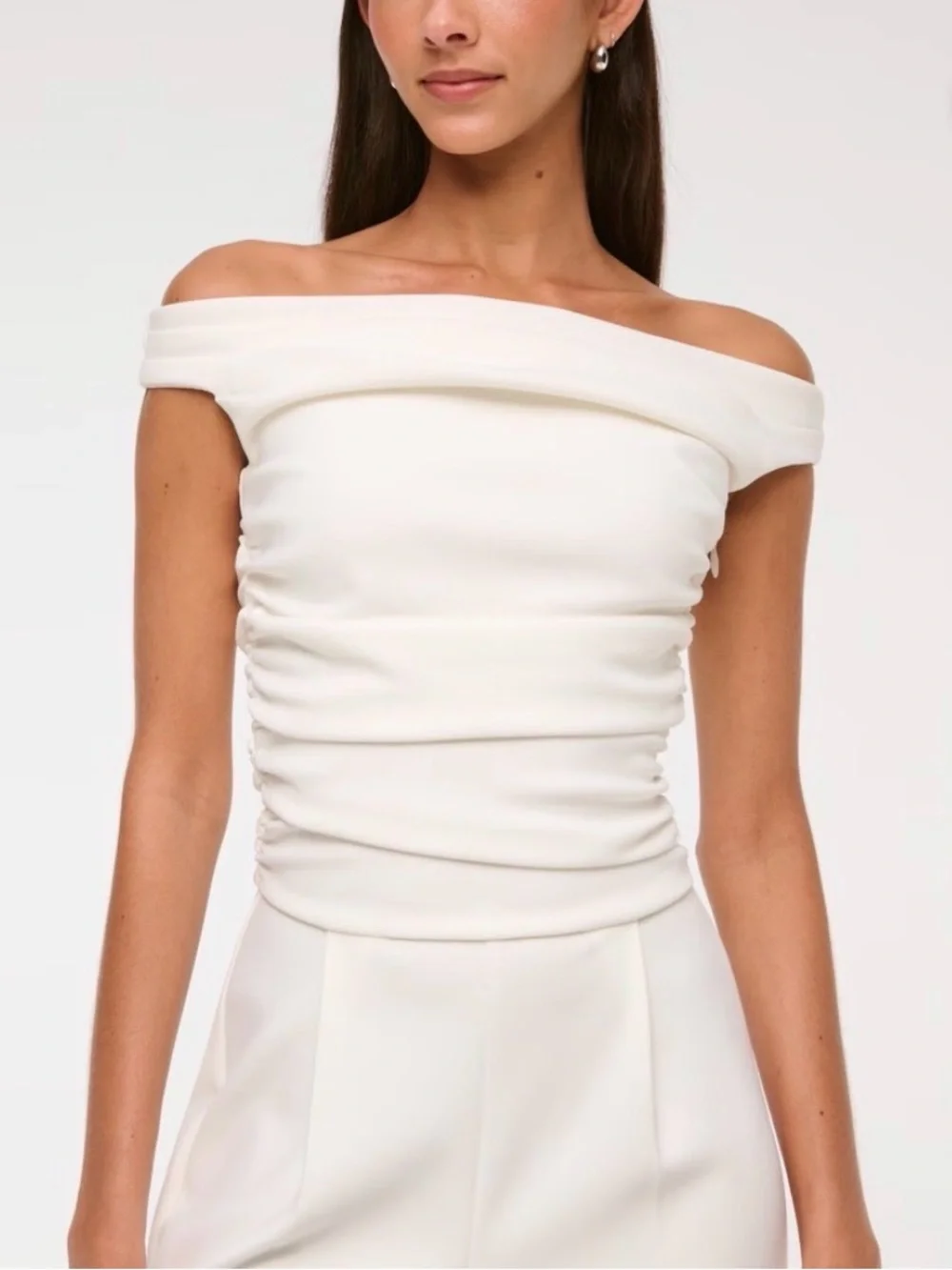Abercrombie & Fitch Off-the-Shoulder Wide-Leg Jumpsuit in White